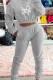 Grey Fashion Casual Print Patchwork Hooded Collar Long Sleeve Two Pieces