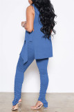 Black Fashion Casual Solid Bandage Slit Turtleneck Sleeveless Two Pieces