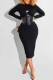 Black Fashion Street Print Patchwork O Neck One Step Skirt Dresses