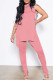 Pink Fashion Casual Solid Bandage Slit Turtleneck Sleeveless Two Pieces