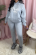 Grey Casual Print Patchwork Hooded Collar Long Sleeve Two Pieces