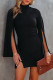 Black Fashion Casual Solid Slit Turtleneck Long Sleeve Dresses
