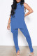 Peacock Blue Fashion Casual Solid Bandage Slit Turtleneck Sleeveless Two Pieces