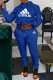 Blue Fashion Casual Print Patchwork Hooded Collar Long Sleeve Two Pieces