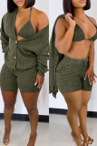 Red Fashion Sexy Solid Basic Long Sleeve Three-piece Set