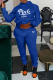 Blue Casual Print Patchwork Hooded Collar Long Sleeve Two Pieces