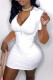 White Fashion Casual Solid Basic Zipper Collar Short Sleeve Dress Dresses