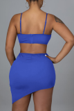 Blue Sexy Solid Hollowed Out Spaghetti Strap Pencil Skirt Dresses