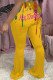Yellow Fashion Casual Print Basic Regular High Waist Speaker Positioning Trousers