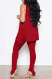Black Fashion Casual Solid Bandage Slit Turtleneck Sleeveless Two Pieces