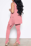 Black Fashion Casual Solid Bandage Slit Turtleneck Sleeveless Two Pieces
