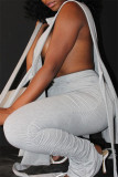 Black Fashion Casual Solid Bandage Slit Turtleneck Sleeveless Two Pieces