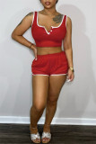 Red Fashion Casual Solid Basic U Neck Sleeveless Two Pieces