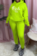 Fluorescent Green Casual Print Patchwork Hooded Collar Long Sleeve Two Pieces