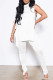 White Fashion Casual Solid Bandage Slit Turtleneck Sleeveless Two Pieces