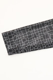 Black Sexy Print Patchwork See-through V Neck One Step Skirt Dresses