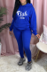 Blue Casual Print Patchwork Hooded Collar Long Sleeve Two Pieces