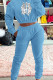 Sky Blue Fashion Casual Print Patchwork Hooded Collar Long Sleeve Two Pieces