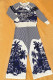 Navy Blue Fashion Casual Letter Patchwork O Neck Long Sleeve Two Pieces