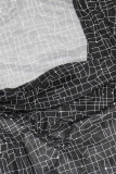 Black Sexy Print Patchwork See-through V Neck One Step Skirt Dresses