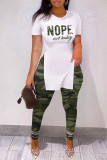 Camouflage Casual Print Patchwork Slit O Neck Short Sleeve Two Pieces