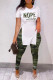 Camouflage Casual Print Patchwork Slit O Neck Short Sleeve Two Pieces