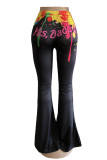 Yellow Fashion Casual Print Basic Regular High Waist Speaker Positioning Trousers