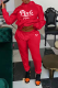 Red Casual Print Patchwork Hooded Collar Long Sleeve Two Pieces