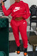 Red Fashion Casual Print Patchwork Hooded Collar Long Sleeve Two Pieces