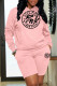 Pink Fashion Casual Print Letter Hooded Collar Long Sleeve Two Pieces