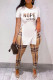 Khaki Casual Print Patchwork Slit O Neck Short Sleeve Two Pieces