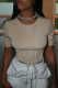 Khaki Fashion Casual Solid Bandage O Neck T-Shirts