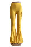 Yellow Fashion Casual Print Basic Regular High Waist Speaker Positioning Trousers