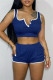 Deep Blue Fashion Casual Solid Basic U Neck Sleeveless Two Pieces