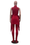 Black Fashion Casual Solid Bandage Slit Turtleneck Sleeveless Two Pieces