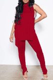 Black Fashion Casual Solid Bandage Slit Turtleneck Sleeveless Two Pieces