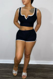 Red Fashion Casual Solid Basic U Neck Sleeveless Two Pieces
