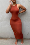 Brown Sexy Casual Solid Basic O Neck Vest Dress