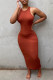 Brown Sexy Casual Solid Basic O Neck Vest Dress