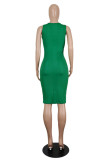 Green Sexy Solid Hollowed Out Patchwork Halter One Step Skirt Dresses