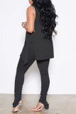 Black Fashion Casual Solid Bandage Slit Turtleneck Sleeveless Two Pieces