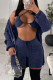 Tibetan Blue Fashion Sexy Solid Basic Long Sleeve Three-piece Set
