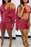 Red Fashion Sexy Solid Basic Long Sleeve Three-piece Set
