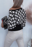 Black Fashion Casual Plaid Geometric Basic V Neck Tops