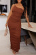 Brown Fashion Sexy Solid Backless Fold One Shoulder Sleeveless Dress