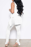 Black Fashion Casual Solid Bandage Slit Turtleneck Sleeveless Two Pieces