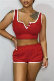 Red Fashion Casual Solid Basic U Neck Sleeveless Two Pieces