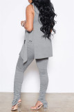 Black Fashion Casual Solid Bandage Slit Turtleneck Sleeveless Two Pieces