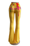Yellow Fashion Casual Print Basic Regular High Waist Speaker Positioning Trousers