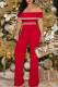 Red Fashion Casual Print Patchwork Backless Off the Shoulder Regular Jumpsuits